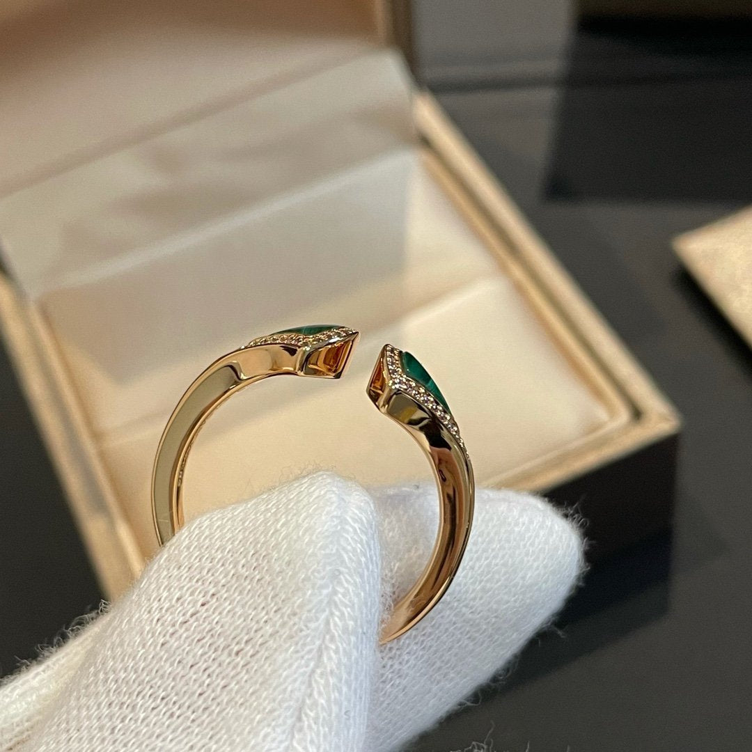 [OLIVIA]DREAM MALACHITE DIAMOND OPEN RING