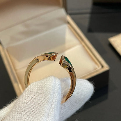 [OLIVIA]DREAM MALACHITE DIAMOND OPEN RING