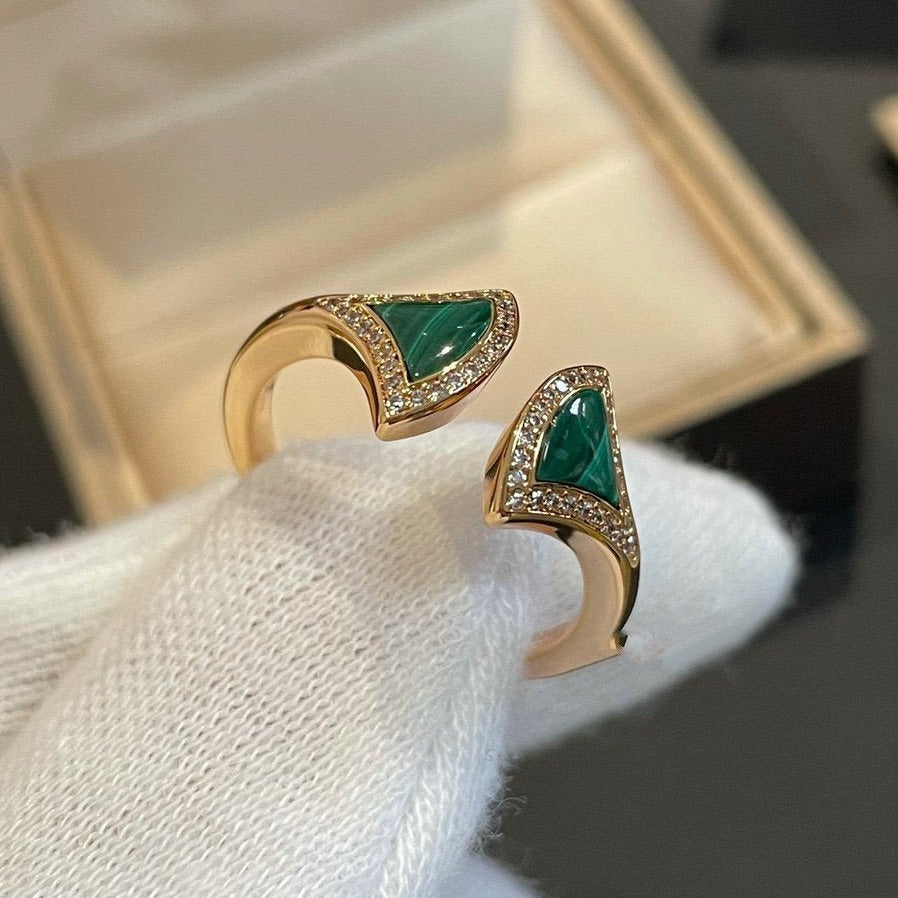 [OLIVIA]DREAM MALACHITE DIAMOND OPEN RING