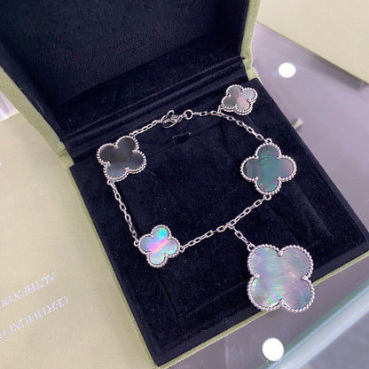 [Olivia Jewelry]CLOVER 5 MOTIFS SIVLER DARK MOP BRACELET