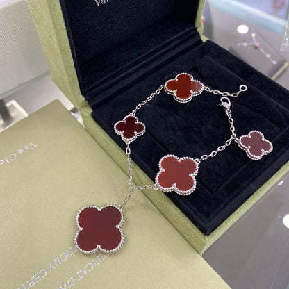 [Olivia Jewelry]CLOVER 5 MOTIFS SIVLER CARNELIAN BRACELET