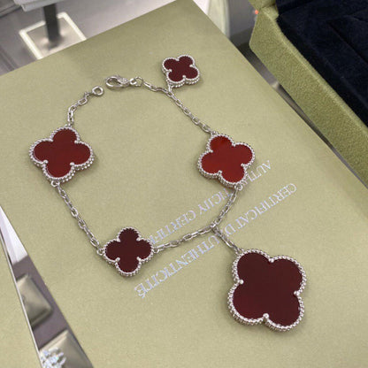 [Olivia Jewelry]CLOVER 5 MOTIFS SIVLER CARNELIAN BRACELET