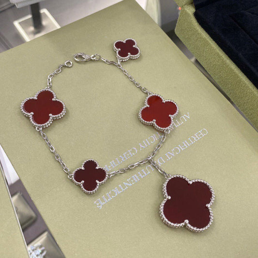 [Olivia Jewelry]CLOVER 5 MOTIFS SIVLER CARNELIAN BRACELET