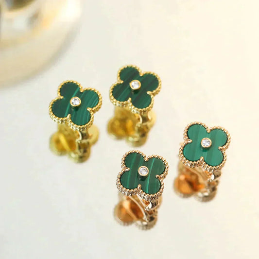 [Olivia Jewelry]CLOVER MEDIUM 1 MOTIFS MALACHITE DIAMOND EARRINGS