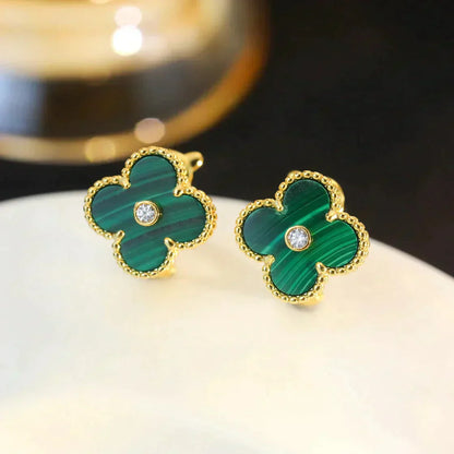 [Olivia Jewelry]CLOVER MEDIUM 1 MOTIFS MALACHITE DIAMOND EARRINGS