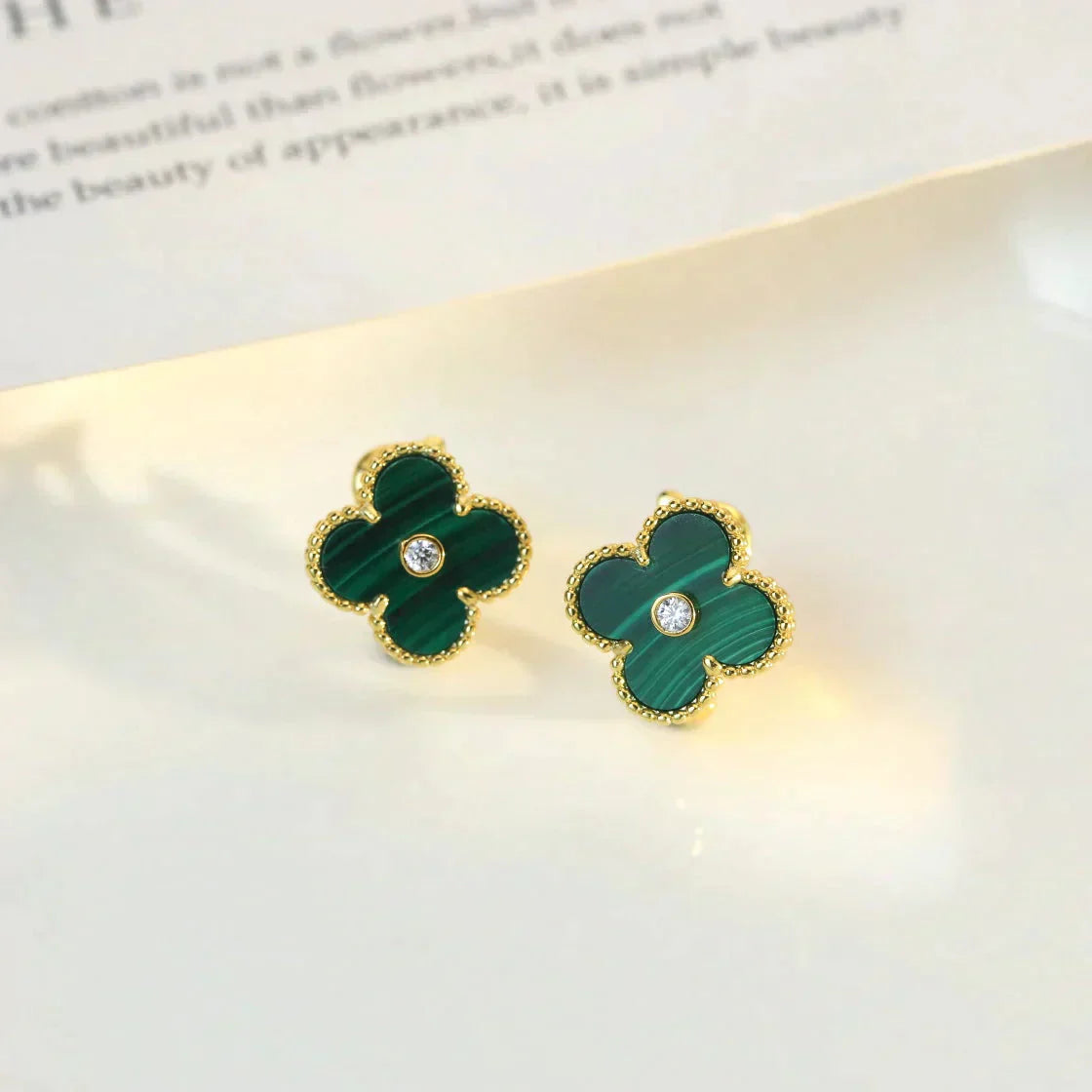 [Olivia Jewelry]CLOVER MEDIUM 1 MOTIFS MALACHITE DIAMOND EARRINGS