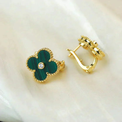 [Olivia Jewelry]CLOVER MEDIUM 1 MOTIFS MALACHITE DIAMOND EARRINGS