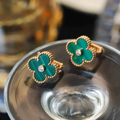[Olivia Jewelry]CLOVER MEDIUM 1 MOTIFS MALACHITE DIAMOND EARRINGS