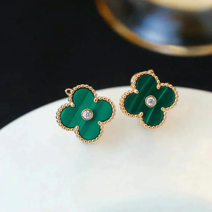 [Olivia Jewelry]CLOVER MEDIUM 1 MOTIFS MALACHITE DIAMOND EARRINGS