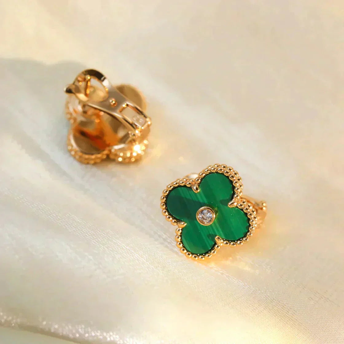 [Olivia Jewelry]CLOVER MEDIUM 1 MOTIFS MALACHITE DIAMOND EARRINGS