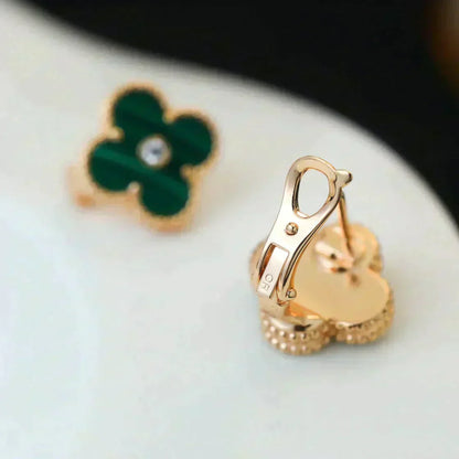 [Olivia Jewelry]CLOVER MEDIUM 1 MOTIFS MALACHITE DIAMOND EARRINGS