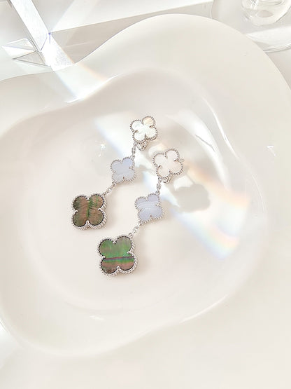 [Olivia Jewelry]CLOVER 3 MOTIFS CHALCEDONY DARK MOP SILVER EARRINGS