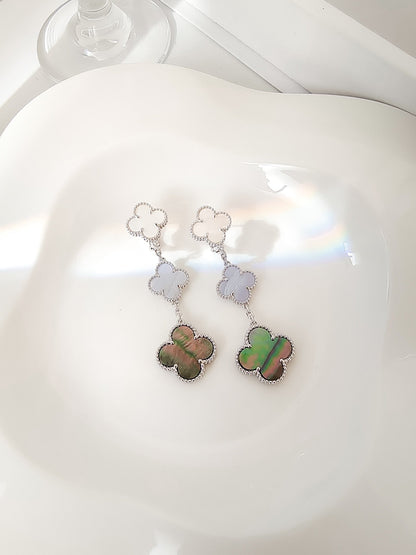 [Olivia Jewelry]CLOVER 3 MOTIFS CHALCEDONY DARK MOP SILVER EARRINGS