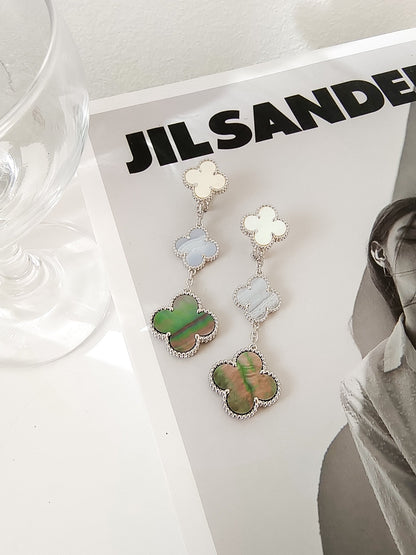 [Olivia Jewelry]CLOVER 3 MOTIFS CHALCEDONY DARK MOP SILVER EARRINGS