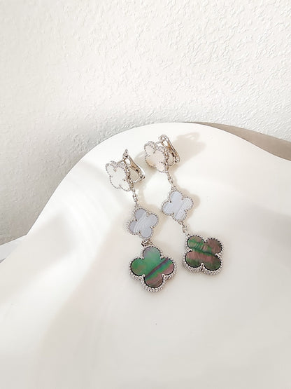 [Olivia Jewelry]CLOVER 3 MOTIFS CHALCEDONY DARK MOP SILVER EARRINGS
