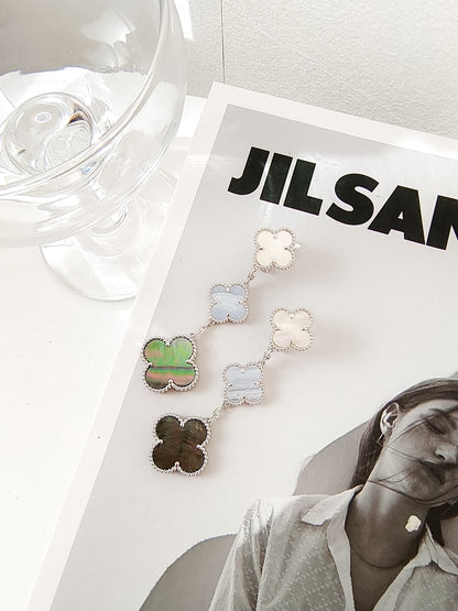 [Olivia Jewelry]CLOVER 3 MOTIFS CHALCEDONY DARK MOP SILVER EARRINGS