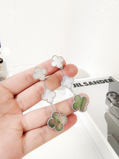 [Olivia Jewelry]CLOVER 3 MOTIFS CHALCEDONY DARK MOP SILVER EARRINGS