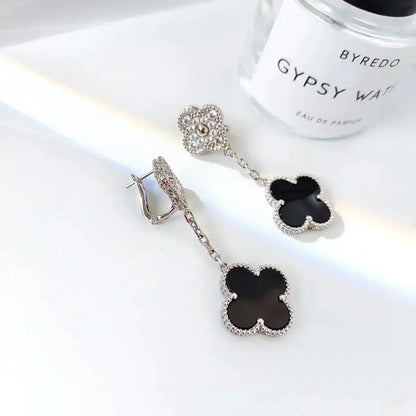 [Olivia Jewelry]CLOVER 2 MOTIFS  DIAMOND ONYX EARRINGS SILVER