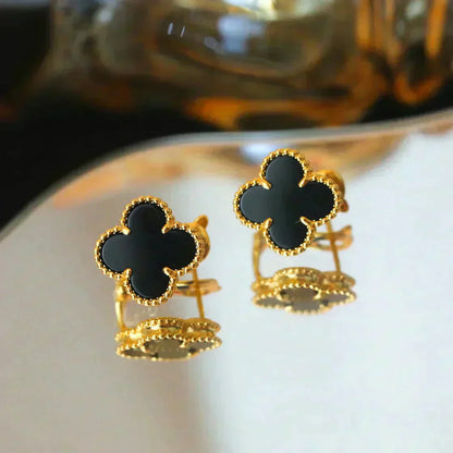 [Olivia Jewelry]CLOVER MEDIUM 1 MOTIFS  ONYX STUD EARRINGS