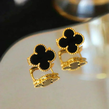 [Olivia Jewelry]CLOVER MEDIUM 1 MOTIFS  ONYX STUD EARRINGS