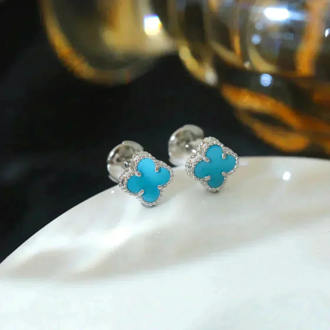 [Olivia Jewelry]CLOVER MINI 9.5MM ONYX STUD EARRINGS SILVER