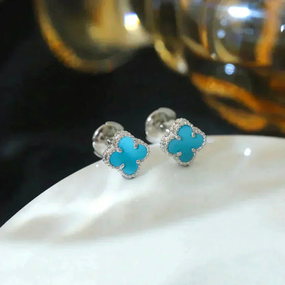 [Olivia Jewelry]CLOVER MINI 9.5MM ONYX STUD EARRINGS SILVER