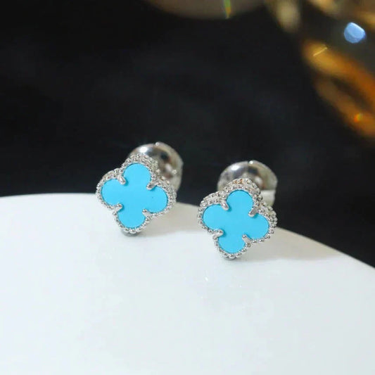 [Olivia Jewelry]CLOVER MINI 9.5MM ONYX STUD EARRINGS SILVER