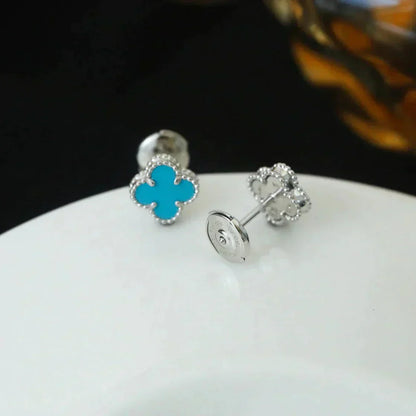 [Olivia Jewelry]CLOVER MINI 9.5MM ONYX STUD EARRINGS SILVER