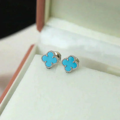 [Olivia Jewelry]CLOVER MINI 9.5MM ONYX STUD EARRINGS SILVER