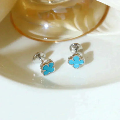 [Olivia Jewelry]CLOVER MINI 9.5MM ONYX STUD EARRINGS SILVER