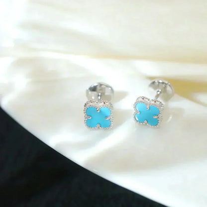 [Olivia Jewelry]CLOVER MINI 9.5MM ONYX STUD EARRINGS SILVER