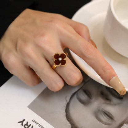 [Olivia Jewelry]CLOVER CARNELIAN RING ROSE GOLD DIAMOND