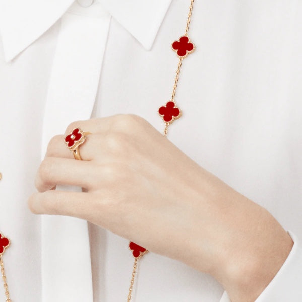 [Olivia Jewelry]CLOVER CARNELIAN RING ROSE GOLD DIAMOND