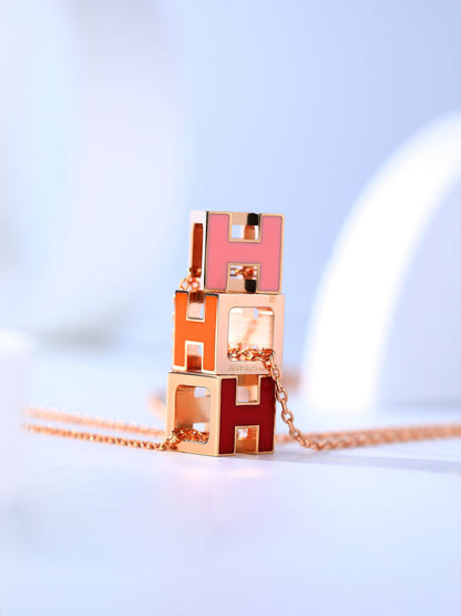 [Olivia Jewelry]H CAGE PINK GOLD NECKLACE