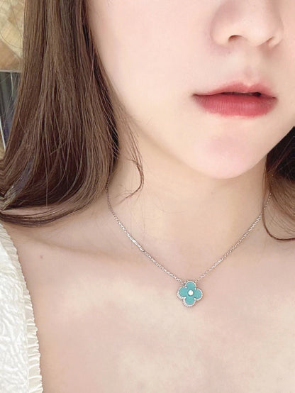 [Olivia Jewelry]CLOVER 1 DIAMOND LIGHT BLUE SILVER NECKLACE