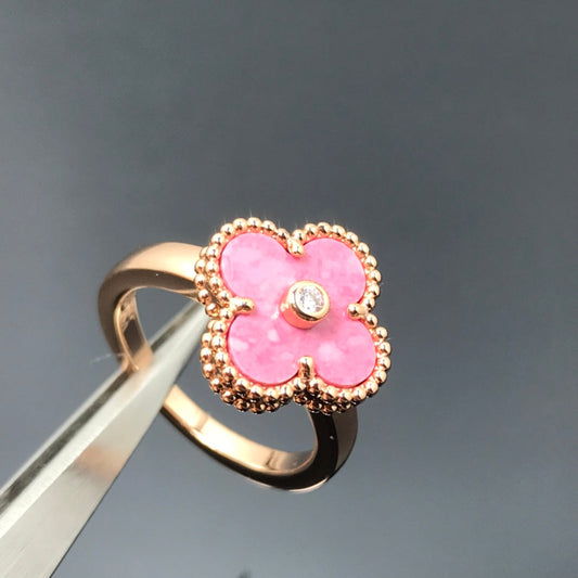 [Olivia Jewelry]CLOVER RHODONITE ROSE GOLD RING