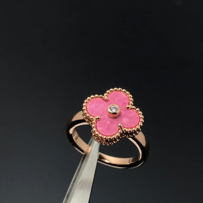 [Olivia Jewelry]CLOVER RHODONITE ROSE GOLD RING