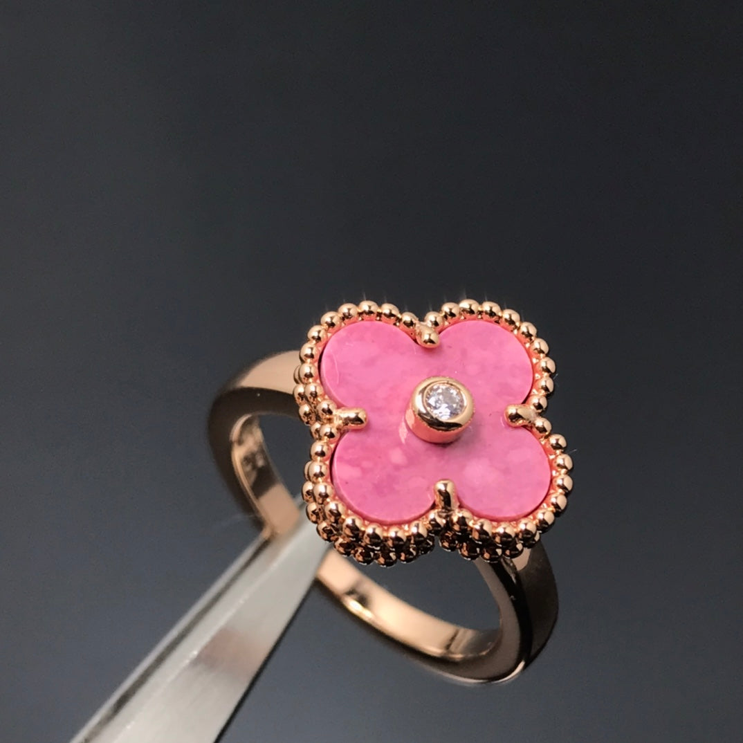 [Olivia Jewelry]CLOVER RHODONITE ROSE GOLD RING
