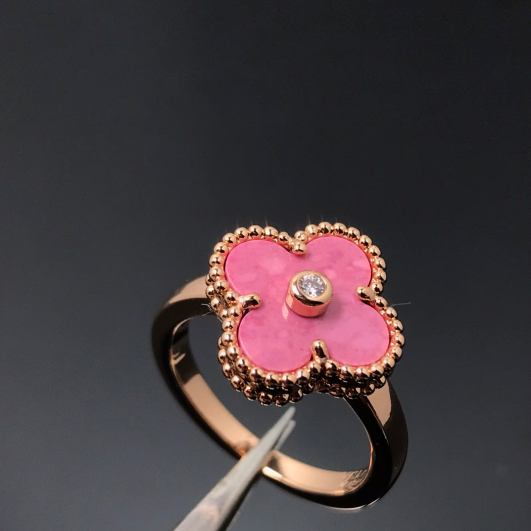 [Olivia Jewelry]CLOVER RHODONITE ROSE GOLD RING