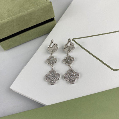 [Olivia Jewelry]CLOVER 3 MOTIF DIAMOND SILVER DROP EARRINGS
