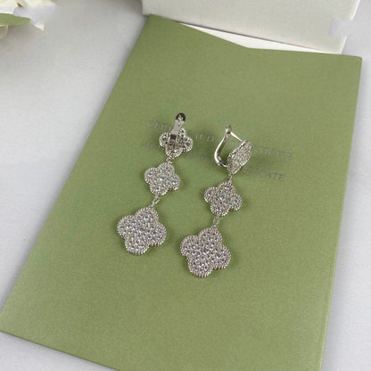 [Olivia Jewelry]CLOVER 3 MOTIF DIAMOND SILVER DROP EARRINGS