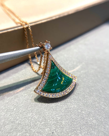 [OLIVIA]DREAM MALACHITE DIAMOND PAVED PINK GOLD NECKLACE