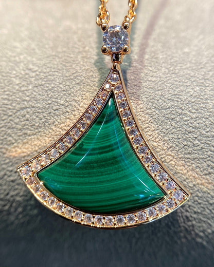 [OLIVIA]DREAM MALACHITE DIAMOND PAVED PINK GOLD NECKLACE