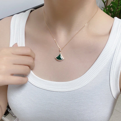[OLIVIA]DREAM MALACHITE DIAMOND PAVED PINK GOLD NECKLACE