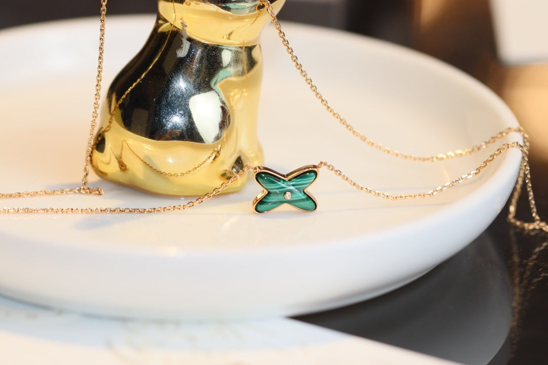 [Olivia Jewelry]JEUX MALACHITE 1 DIAMOND PINK GOLD NECKLACE