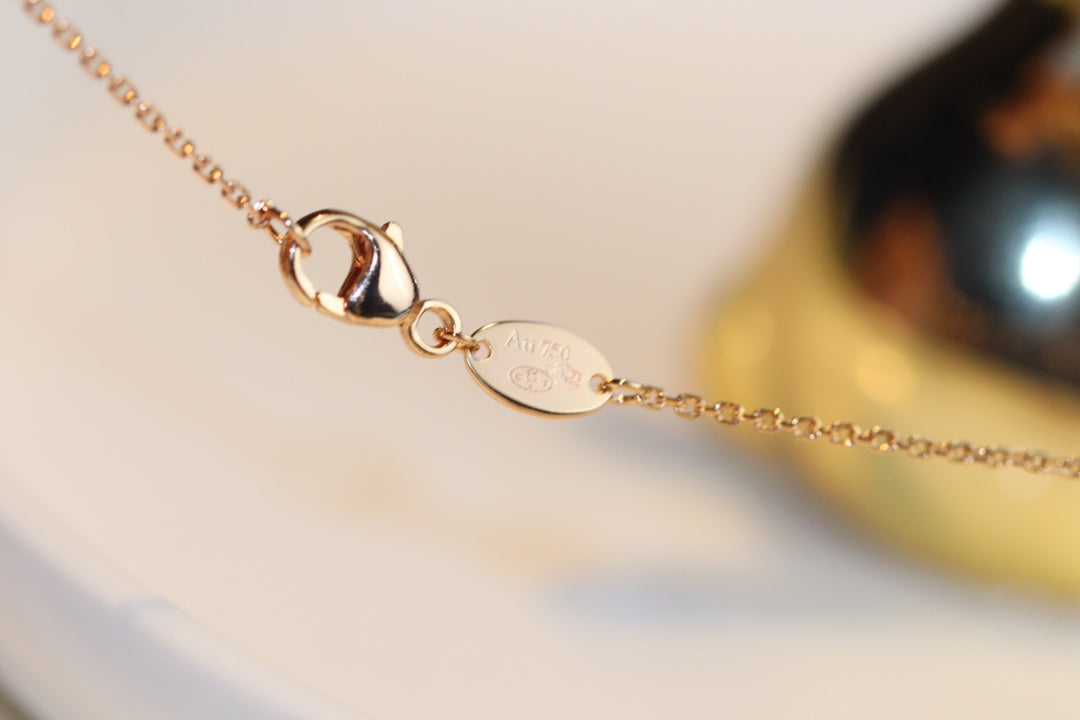 [Olivia Jewelry]JEUX MALACHITE 1 DIAMOND PINK GOLD NECKLACE