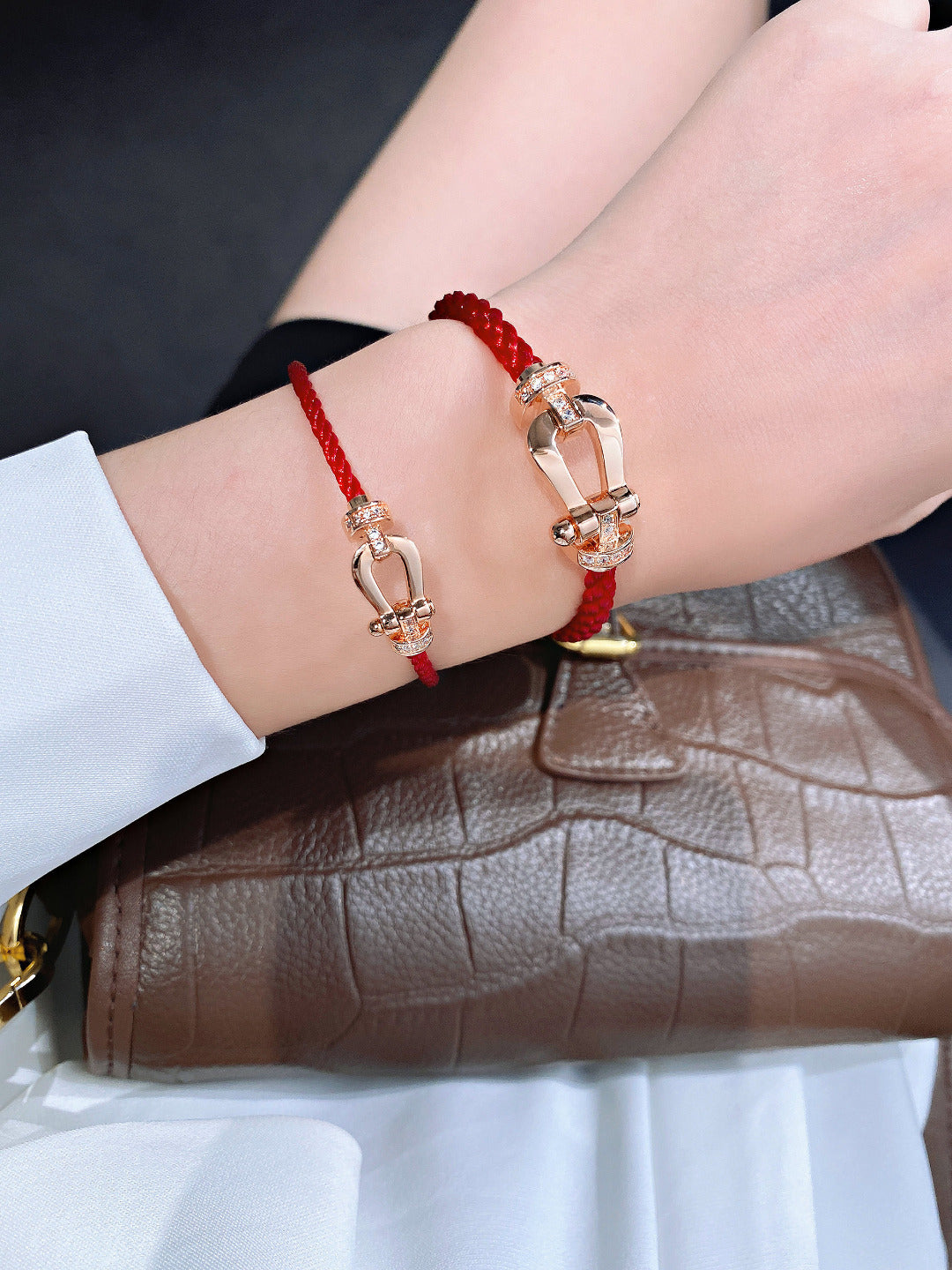 [Olivia Jewelry]FORCE 10 HALF DIAMOND PINK GOLD RED CORDERI LARGE AND MEDIUM MODEL
