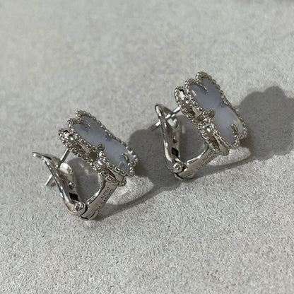[Olivia Jewelry]CLOVER CHALCEDONY SILVER STUD EARRINGS