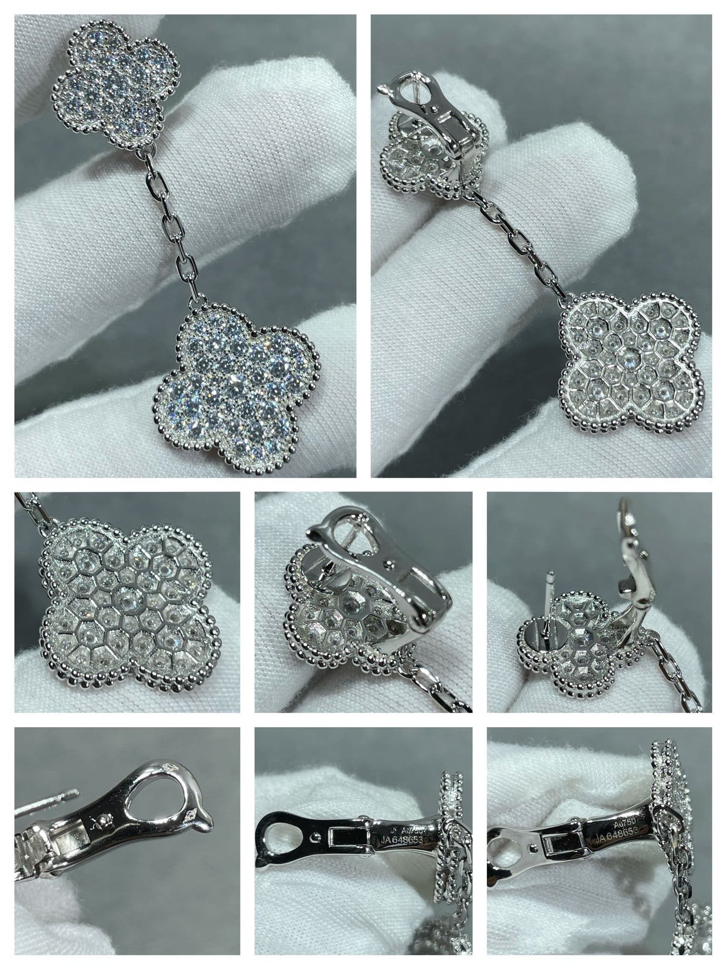 [Olivia Jewelry]CLOVER 2 MOTIFS DIAMOND PAVED SILVER EARRINGS