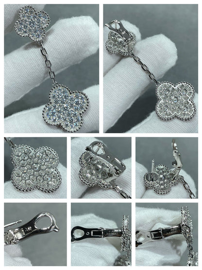 [Olivia Jewelry]CLOVER 2 MOTIFS DIAMOND PAVED SILVER EARRINGS